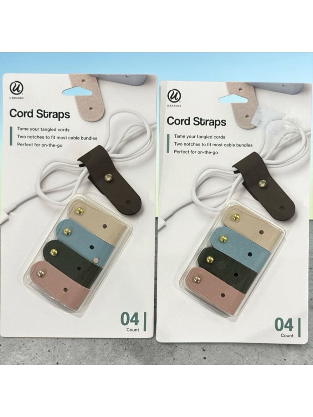 Set of 2 U Brands Cord Straps 4-Pack Vegan Leather Multi-Color Cable Organizatio